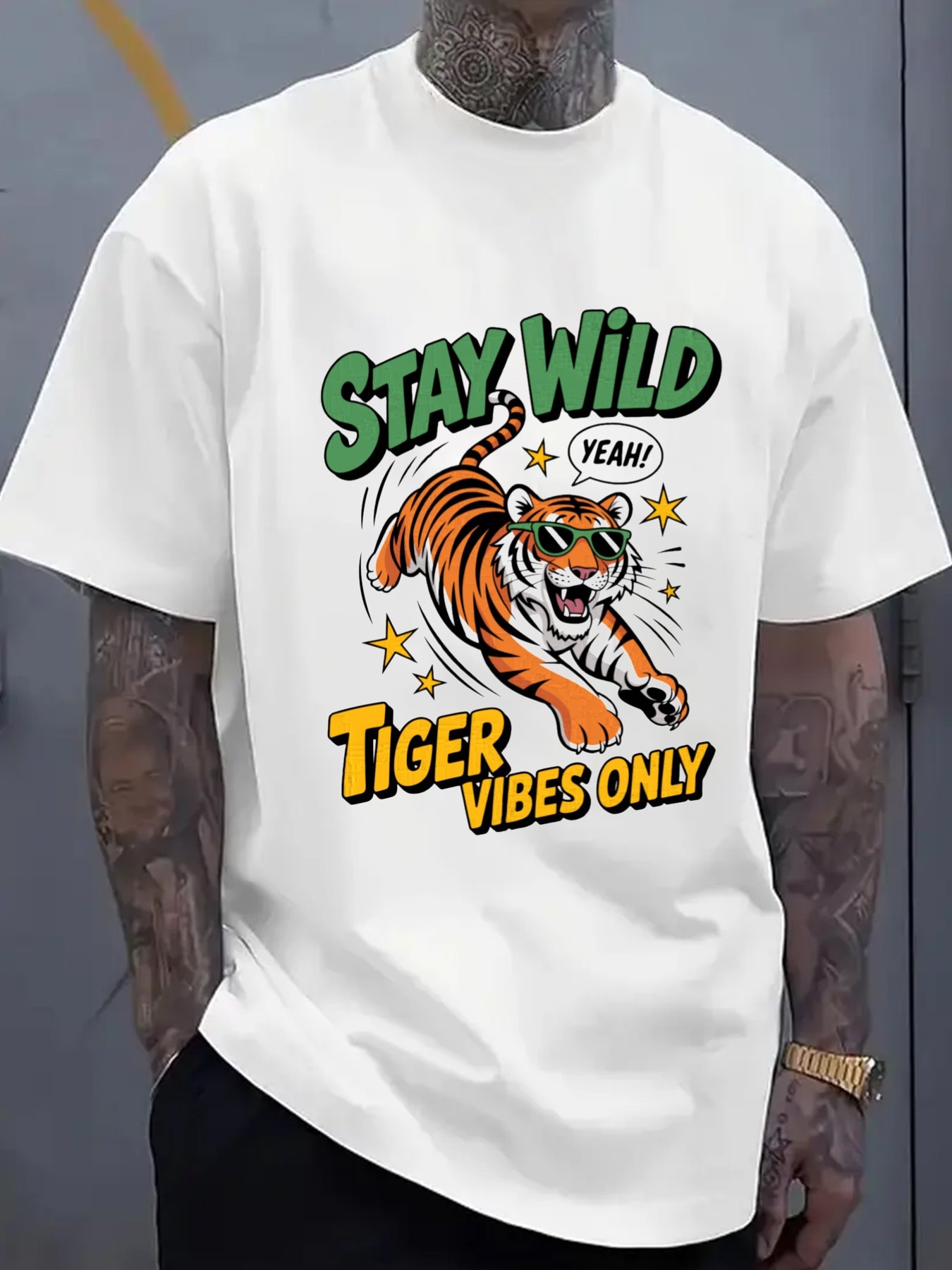 Men'S Fashion Looks 2026 - T-shirt pour homme style Tigre Sauvage,