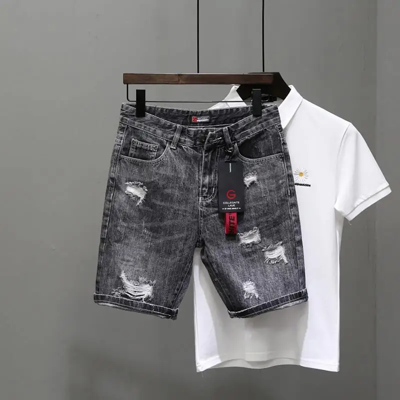 Mens Fashion Denim - Short en jean déchiré extensible pour