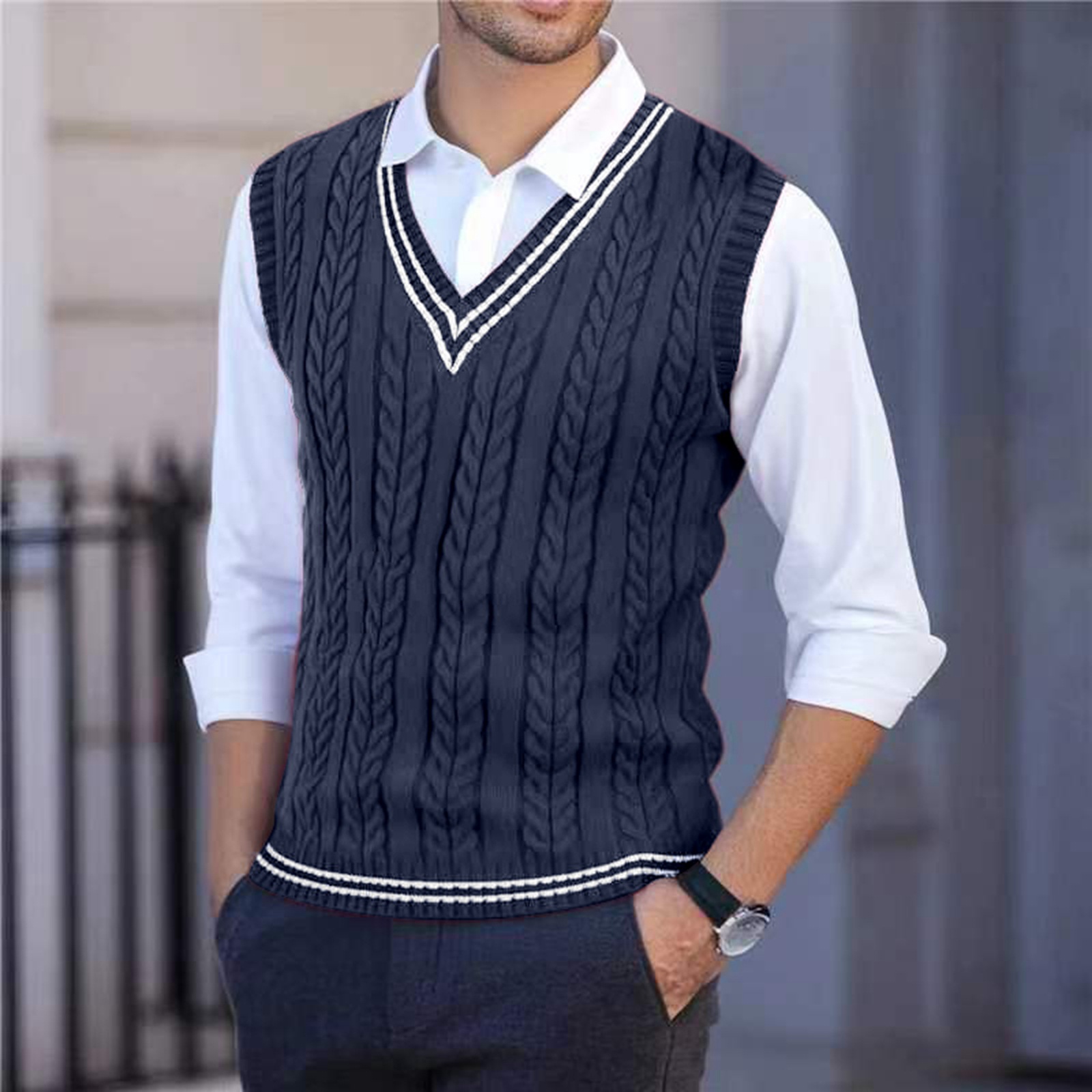 Knitted Cardigan Men - Gilet pull en maille à col