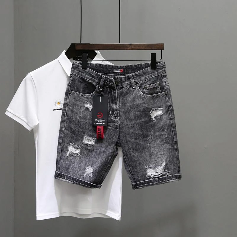 Short en jean déchiré extensib - Mens Fashion Denim avis et prix