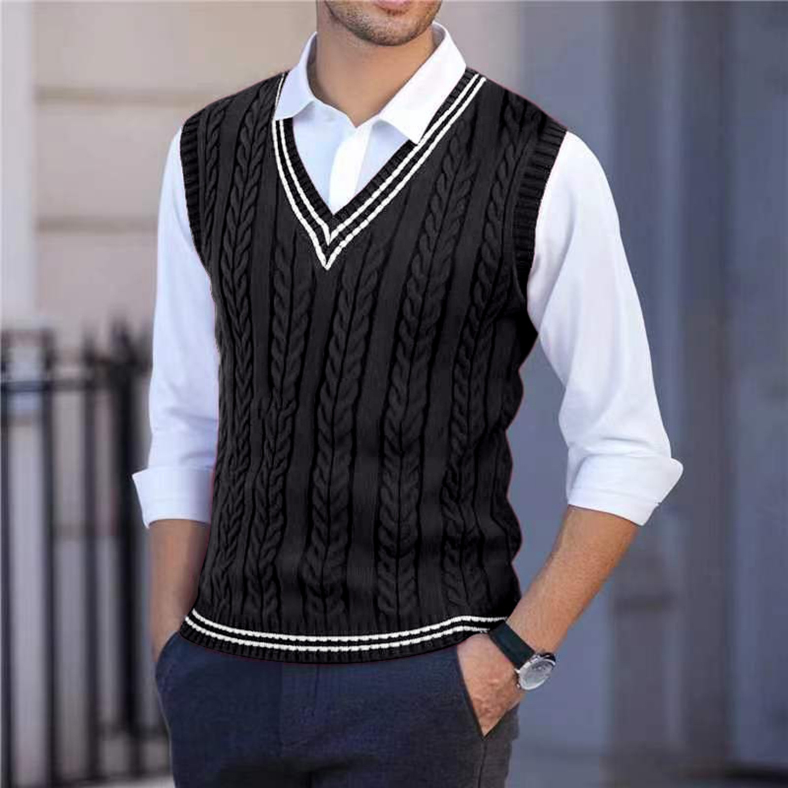 Gilet pull en maille à col en  - Knitted Cardigan Men avis et prix