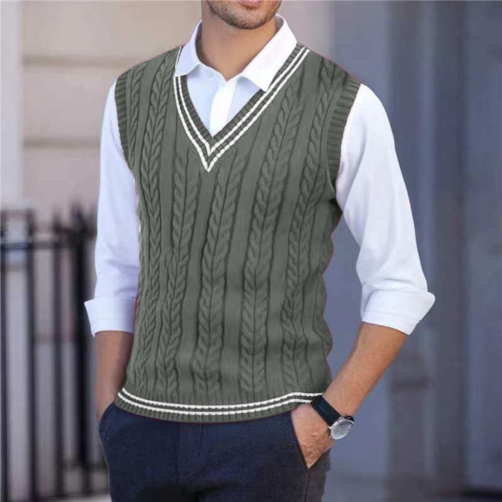Gilet pull en maille à col en  - Knitted Cardigan Men avis et prix