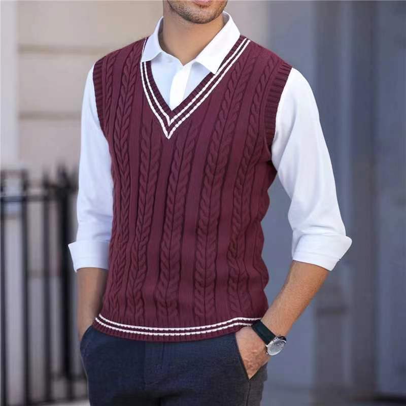 Gilet pull en maille à col en  - Knitted Cardigan Men avis et prix